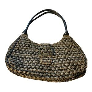 Vintage Christiana Brown, Black and Gold Beaded Shoulder Bag